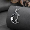 wholesale 925 Sterling Silver Giraffe Moon Black Crystal Necklace Pendant for Women Girls Gifts 45cm Chain Length-0-3