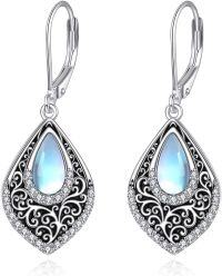wholesale 925 Sterling Silver Peridot Pink Opal Larimar Black Onyx Lapis Lazuli Filigree Teardrop Earrings-Moonstone earring