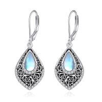 wholesale 925 Sterling Silver Peridot Pink Opal Larimar Black Onyx Lapis Lazuli Filigree Teardrop Earrings-Moonstone earring