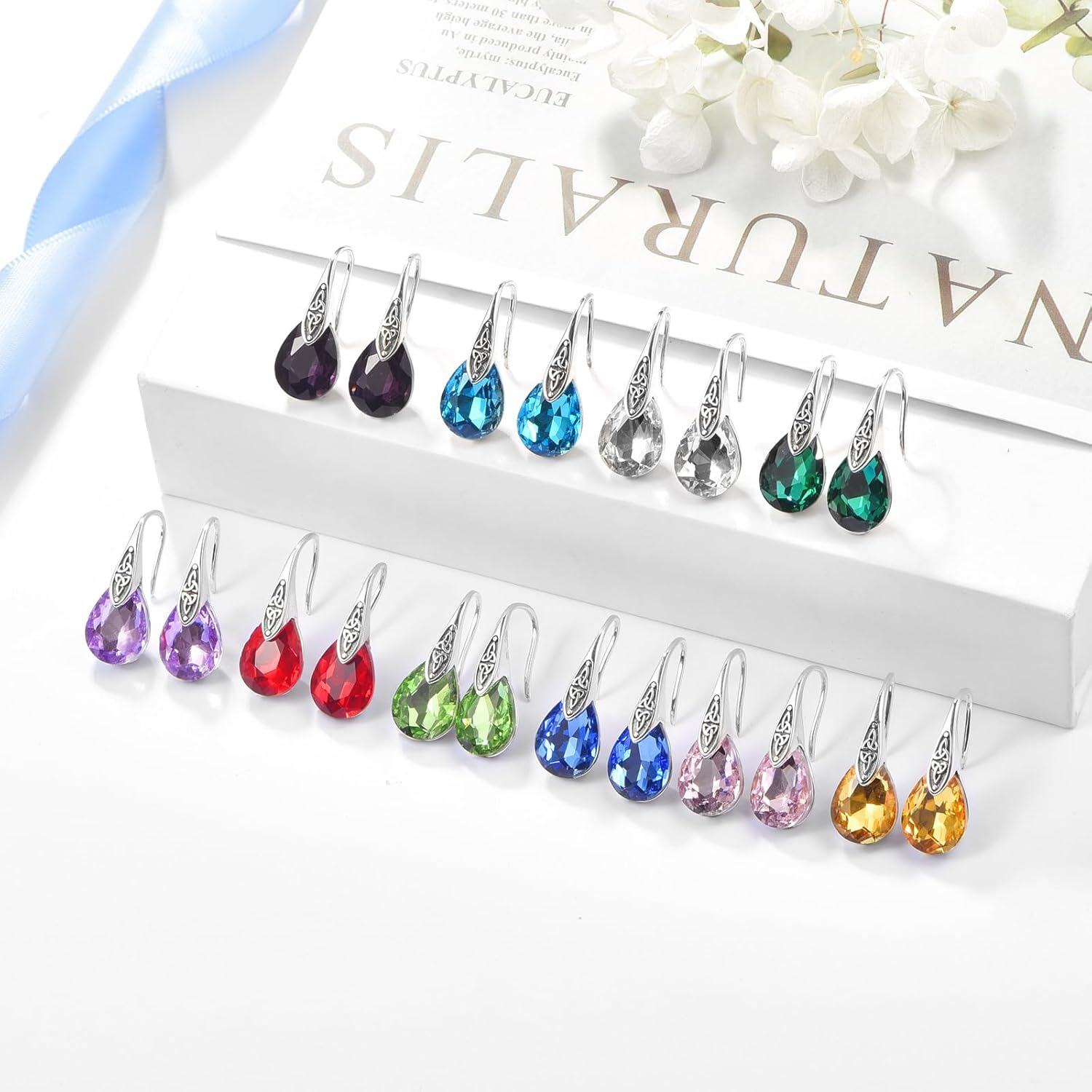 wholesale 925 Sterling Silver Birthstone Celtic Knot Dangle Earrings Women s Jewelry Gift-0-3
