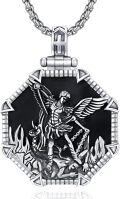 wholesale 925 Sterling Silver St Michael's Shield Pendant Necklace for Men Women - Guardian Angel Protection s 24 Chain Black Enamel Artwork Design Charm Accessories-0-0