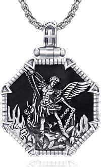 wholesale 925 Sterling Silver St Michael's Shield Pendant Necklace for Men Women - Guardian Angel Protection s 24 Chain Black Enamel Artwork Design Charm Accessories-A-01 St Michael
