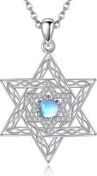wholesale 925 Sterling Silver Mermaid Pendant Necklace with Blue Stone and Cubic Zirconia for Women Girls Gift-Star of David