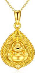 wholesale 925 Sterling Silver Plated Gold Happy Buddha Pendant Necklace with Chain for Women Gifts-0-0