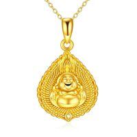 wholesale 925 Sterling Silver Plated Gold Happy Buddha Pendant Necklace with Chain for Women Gifts-Buddha