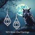 wholesale 925 Sterling Silver Owl Teardrop Dangle Earrings with Blue Crystal for Women Gothic  4cm Long-0-4