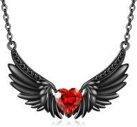 wholesale 925 Sterling Silver Black Winged Heart Pendant Necklace for Women Fashion s-B