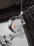 wholesale 925 Sterling Silver Black Onyx Star and Mountain Landscape Proposal Scene Pendant Necklace for Women-0-3