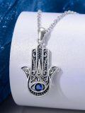 wholesale 925 Sterling Silver Evil Eye Hamsa Hand Pendant Necklace with Blue Crystal for Women-0-1