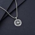 wholesale  & 925 Sterling Silver Mens Compass Pendant Necklace  - Black Stone Accent (24)-0-4