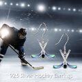 wholesale 925 Sterling Silver Sports Lovers Gift - Crossed Hockey Sticks & Puck Drop Earrings for Women-0-4