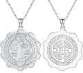 wholesale 925 Sterling Silver Saint Benedict Medal Pendant Necklace with 24+2 Extender Chain Gift for Women Men Boys Girls-0-0