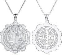 wholesale 925 Sterling Silver Saint Benedict Medal Pendant Necklace with 24+2 Extender Chain Gift for Women Men Boys Girls-A7-Style 7