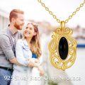 wholesale Gold-Plated 925 Sterling Silver with Black Onyx Oval Pendant Necklace for Women-0-5