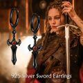 wholesale 925 Sterling Silver Black Gold Plated Gothic Dagger Red Crystal Drop Earrings-0-5