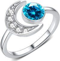 wholesale 925 Sterling Silver Moonstone Birthstone Rings for Women Adjustable Open Ring Gift for Wife Mom Daughter-march birthstone