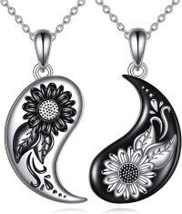 wholesale 925 Sterling Silver Yin Yang Sunflower & Moon Couple Necklaces-Yin Yang Sunflower