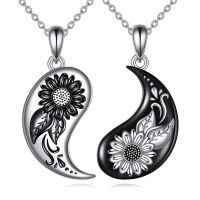 wholesale 925 Sterling Silver Yin Yang Sunflower & Moon Couple Necklaces-Yin Yang Sunflower