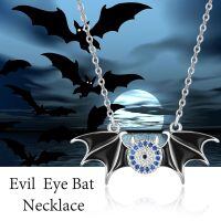 wholesale 925 Sterling Silver Evil Eye Bat Necklace With Blue Gems-Evil Eye