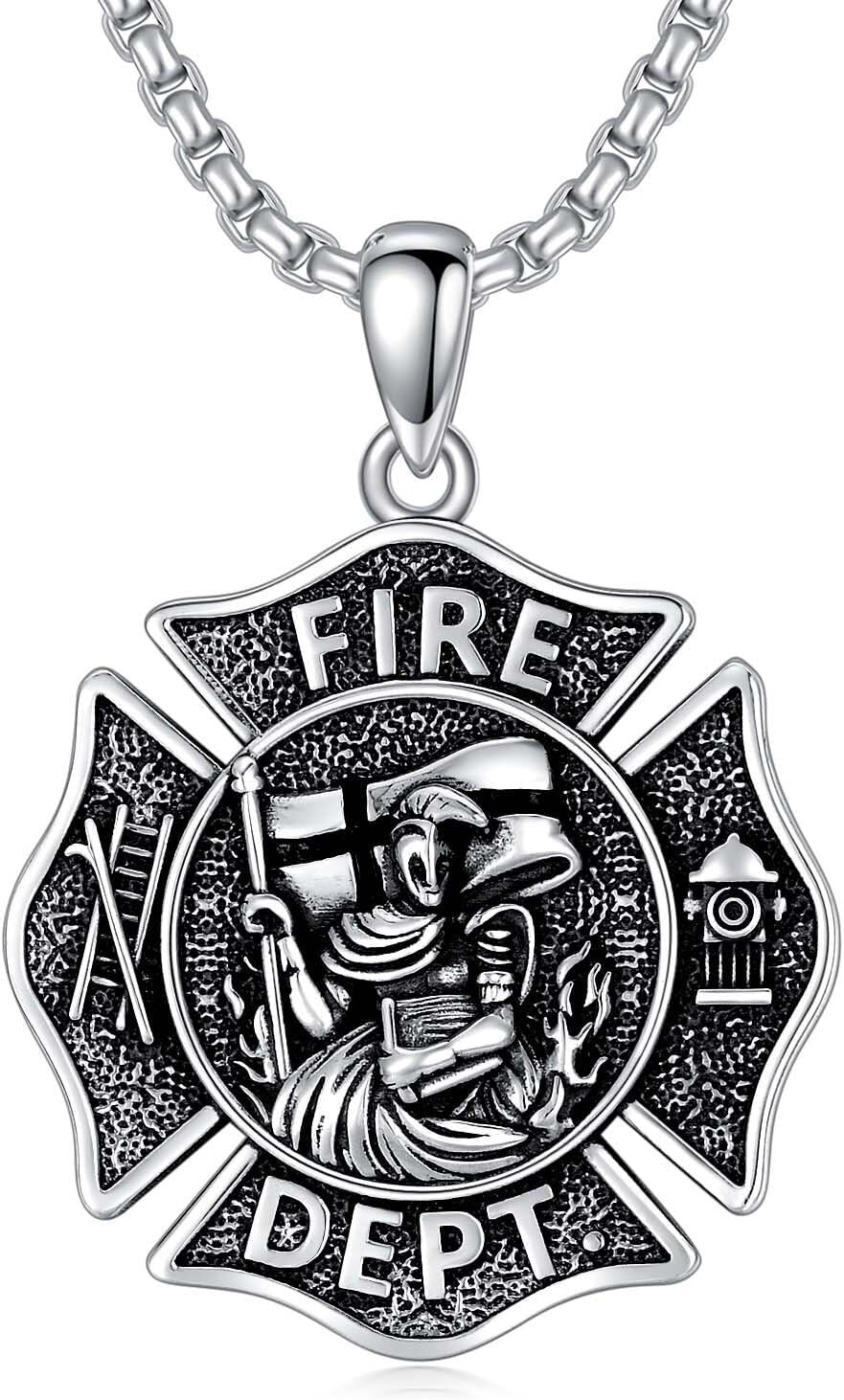 Sterling Silver Oval St Michael St Christopher Medal Archangel Cross Necklace w 22 +2 Chain-C01-St Florian