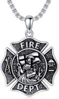 wholesale 925 Sterling Silver Firefighter Maltese Cross Pendant with 3+2 Chain-0-0