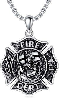 wholesale 925 Sterling Silver Firefighter Maltese Cross Pendant with 3+2 Chain-C01-St Florian