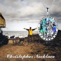 wholesale 925 Sterling Silver Saint Christopher Protect Us Travel Protection Oval Pendant Necklace with Abalone Shell and Chain for Women Men  43cm/17 Length-0-4