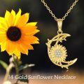 wholesale 14K Gold Sunflower Pendant Necklace with Cubic Zirconia and Leaves Design - Elegant s for Her-0-4