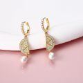 wholesale Gold 925 Sterling Silver Pearl Drop Geometric Hoop Earrings-0-1