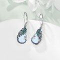 wholesale 925 Sterling Silver Teardrop Peacock Feather Dangle Earrings with Blue Sapphire and Green Emerald Accents-0-11