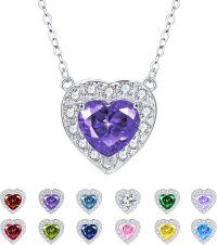 wholesale 925 Sterling Silver 12 Birtnstone Heart Pendant Necklace for Women-02-Feb.