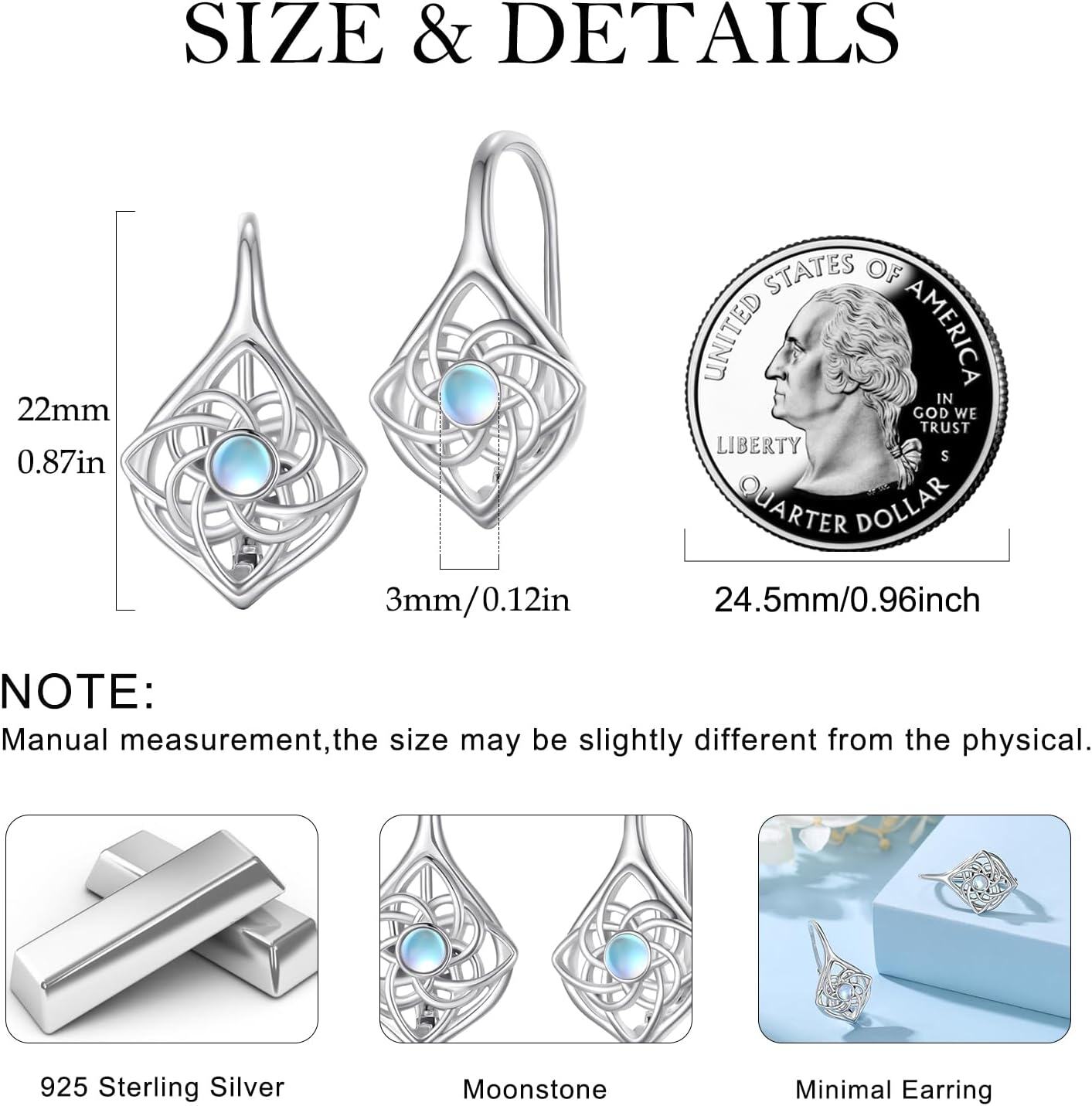 925 Sterling Silver Moonstone Celtic Knot Hoop Earrings for Women-0-5