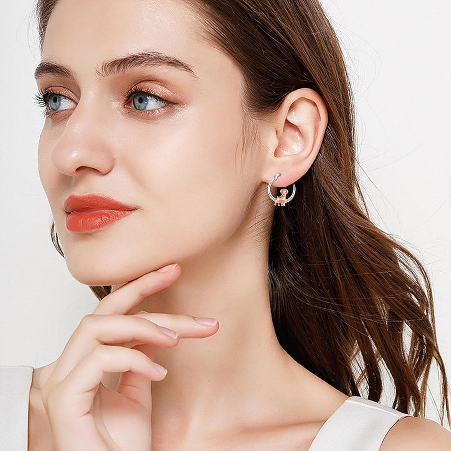 wholesale 925 Sterling Silver Rose Gold Plated Dog Hoop Earrings - Adorable s for Girls and Women-0-4