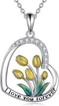 wholesale 925 Sterling Silver Heart-Shaped Tulip Pendant Necklaces for Women Gifts-0-0