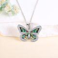 wholesale 925 Sterling Silver Abalone Shell Butterfly Pendant Necklace with Cubic Zirconia Accents-0-3
