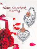 wholesale TOUPOP Heart Leverback Earrings 925 Sterling Silver Rose Flower Dangle Drop Earrings Heart Jewelry Gifts For Women Women Anniversary Christmas Birthday Gift Ideas -0-4