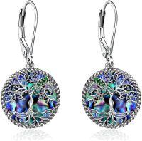 wholesale 925 Sterling Silver Tree Of Life Earrings Wholesale With Rainbow Abalone Shell-Leverback Drop Earrings