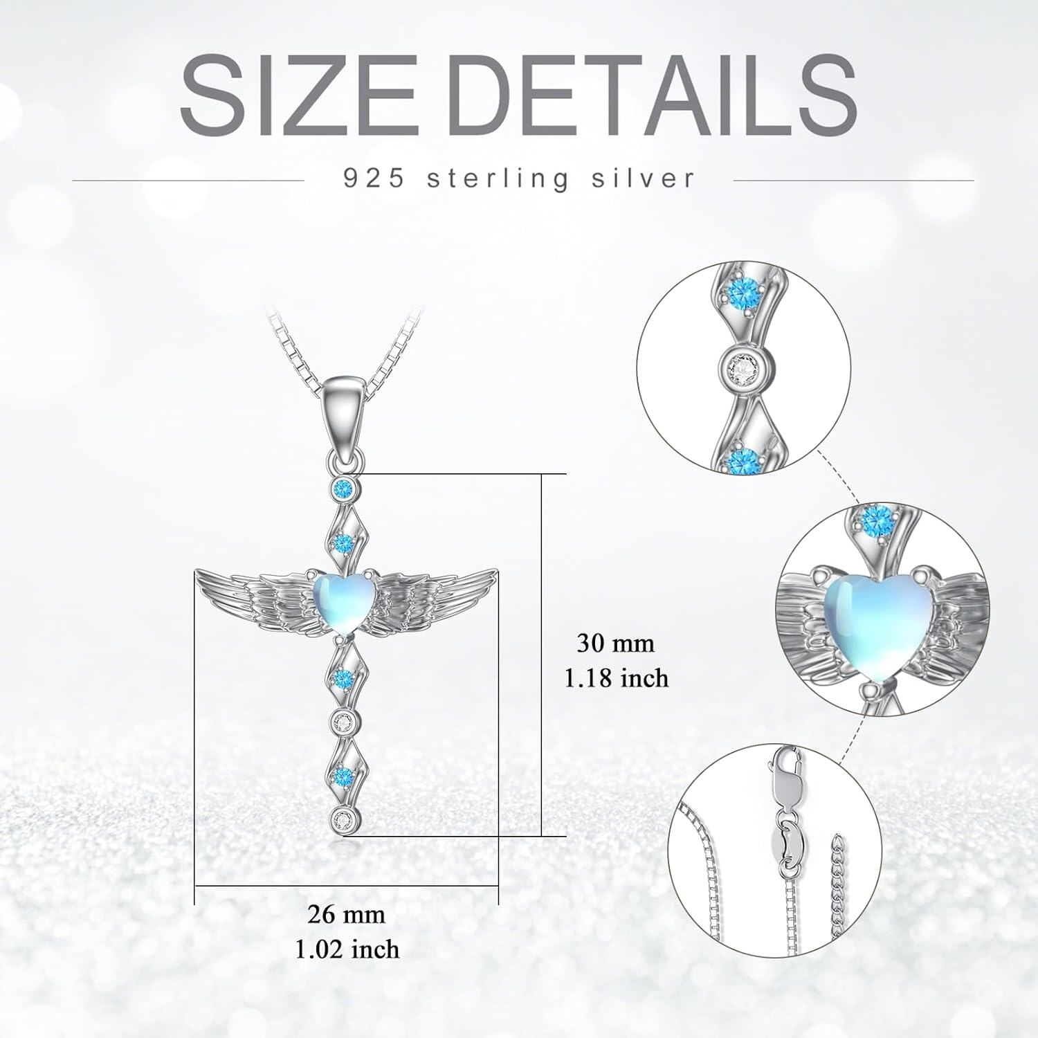 Sterling Silver Angel Wings Cross Necklace with Moonstone Turquoise for Women-0-4