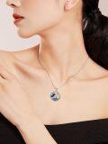 wholesale 925 Sterling Silver Dolphin Ocean Wave Pendant Necklace with Gold Ball Charm-0-5