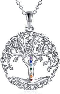 wholesale 925 Sterling Silver Zirconia Tree of Life 7 Chakra Pendant Necklace-A-Tree life necklace