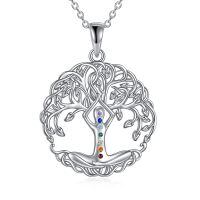 wholesale 925 Sterling Silver Tree Of Life Pendant With Chakra Stones-A-Tree life necklace