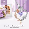 wholesale TOUPOP June Birthstone Necklace 925 Sterling Silver Rose Heart Alexandrite Necklace Heart Butterfly Pendant Necklace Jewelry Anniversary Birthday Christmas Gifts For Women Her Wife Girlfriend Mom -0-2