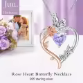 TOUPOP Sterling Silver Alexandrite Rose Heart Butterfly Pendant Necklace-0-2