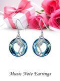 TOUPOP Sterling Silver Blue Crystal Cat Pentagram Music Note Dangle Earrings-0-1