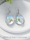 wholesale 925 Sterling Silver Honeycomb Bee Blue Topaz Drop Leverback Earrings-0-2
