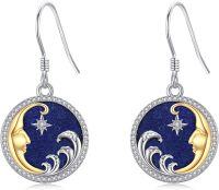 wholesale 925 Sterling Silver Round Wave Blue Stone Drop Earrings-Moon