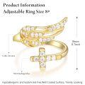 wholesale 925 Sterling Silver Gold Plated Angel Wing Cross Cubic Zirconia Open Ring For Women-0-2