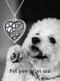 wholesale 925 Sterling Silver Heart-shaped Pet Urn Keepsake Necklace for Ashes - Includes Funnel and Fill Tool (Paw Print & Birds Design)-0-6