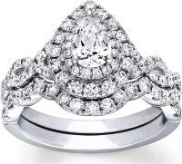 wholesale 925 Sterling Silver 2ct Pear & Round Moissanite Bridal Set Engagement & Wedding Rings-No Engraving