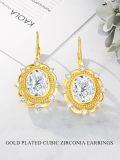 wholesale Gold 925 Sterling Silver Plated Cubic Zirconia Oval Shape Dangle Drop Earrings for Women-0-1